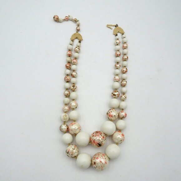 Vintage Necklace Double Strand 13" Cream Gold Speckled Graduated Beads Japan - Picture 5 of 9